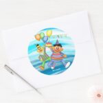 Bert And Ernie Birthday Balloons Classic Round Sticker
