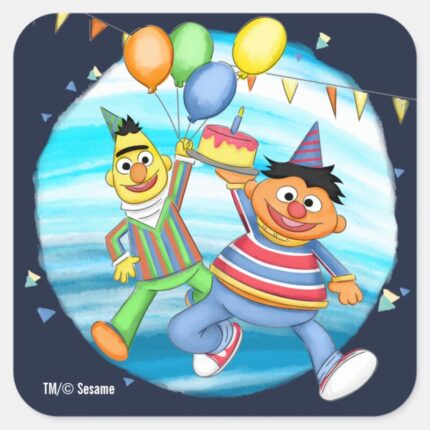 Bert And Ernie Birthday Balloons Square Sticker