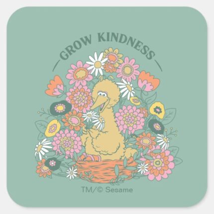 Big Bird Grow Kindness Floral Graphic Square Sticker