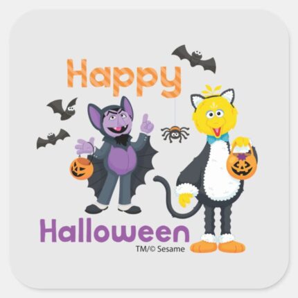 Big Bird And Count Happy Halloween Square Sticker
