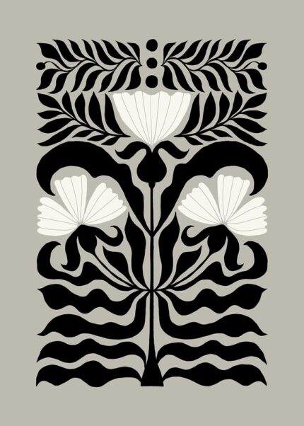 Black And White Floral Art Brown Poster