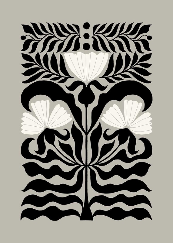 Black And White Floral Art Brown Poster