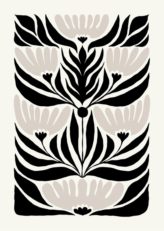 Black And White Floral Art Pattern Poster