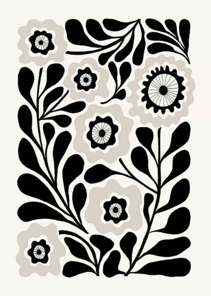 Black And White Floral Pattern Poster