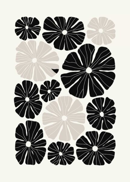 Black And White Floral Pattern Sunflowers Poster