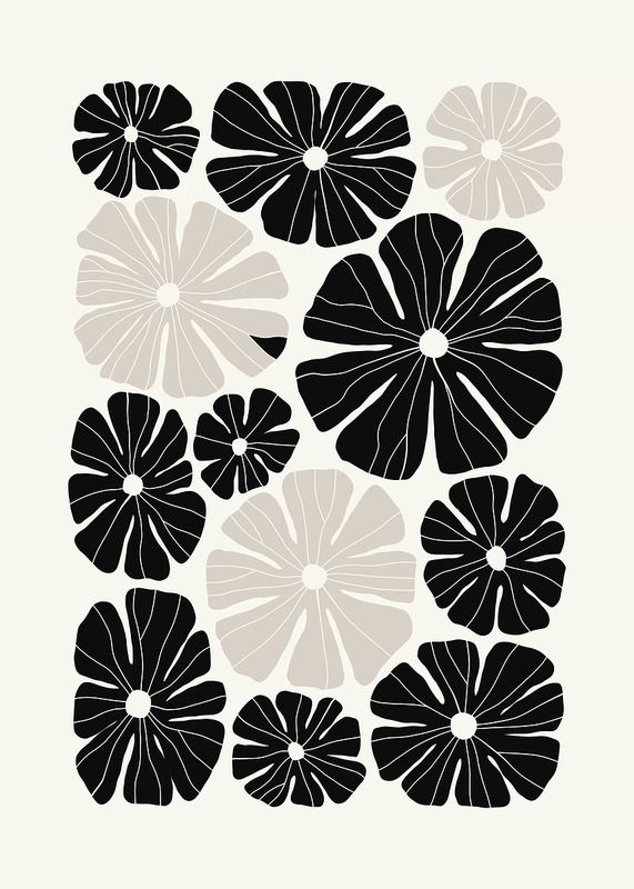 Black And White Floral Pattern Sunflowers Poster