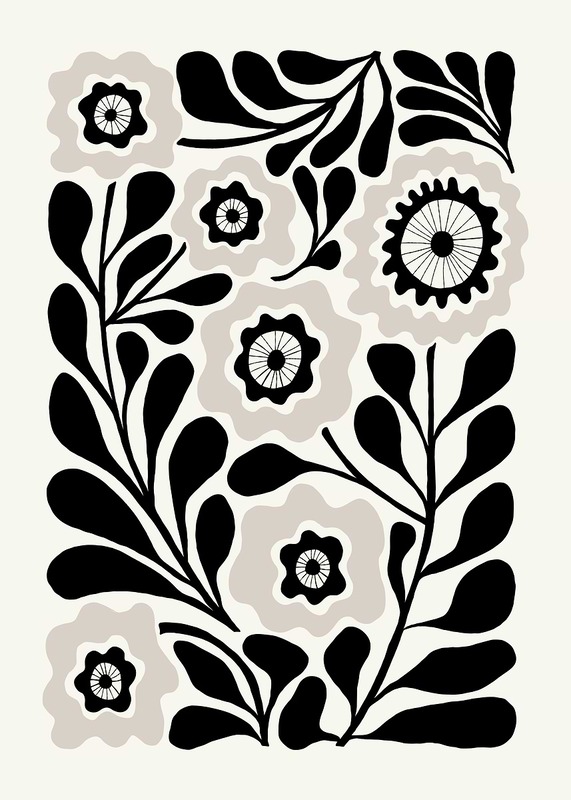 Black And White Floral Pattern Poster