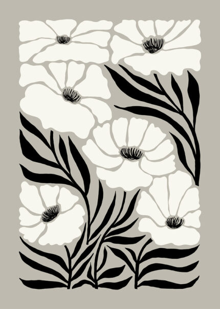 Black And White Floral Print Poster