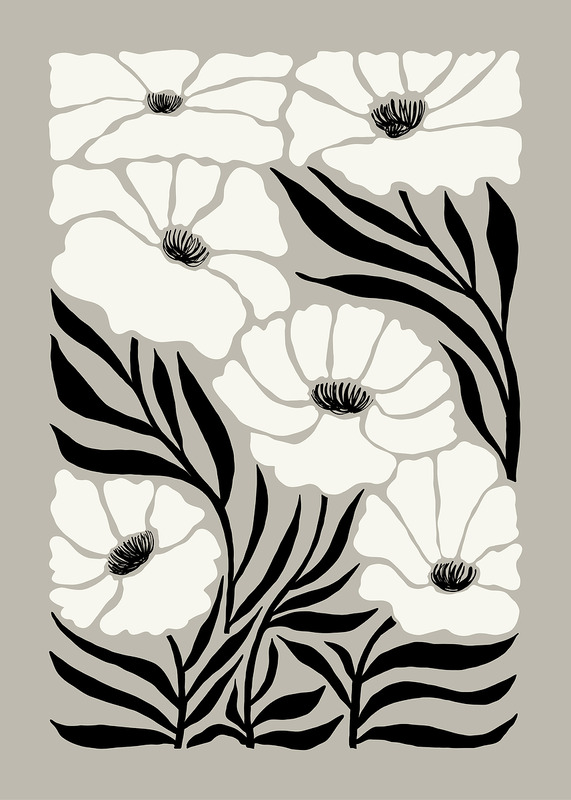 Black And White Floral Print Poster