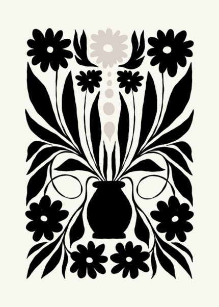Black And White Floral Vase Poster