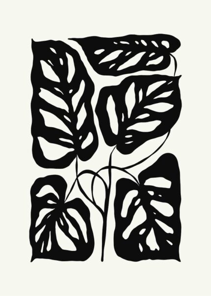 Black And White Monstera Leaves Poster