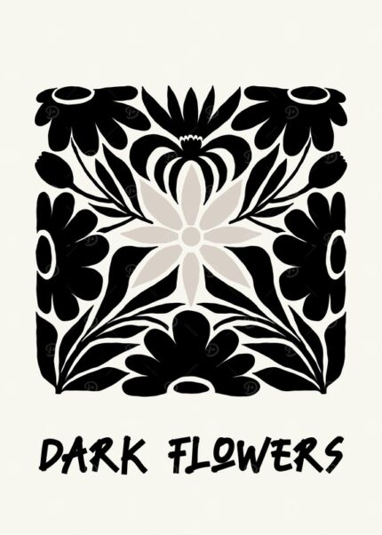 Black And White Dark Floral Design Poster