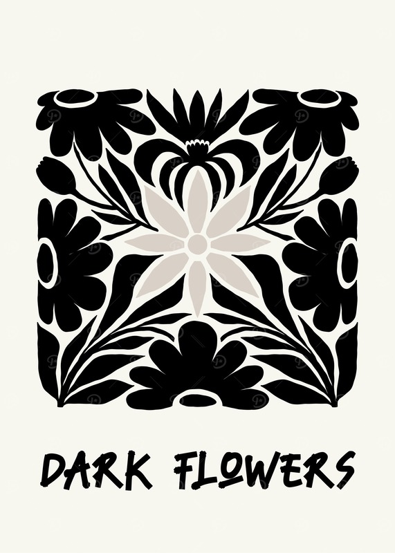 Black And White Dark Floral Design Poster