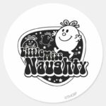 Black White Little Miss Naughty Classic Round Sticker