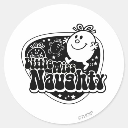 Black White Little Miss Naughty Classic Round Sticker
