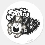 Black White Mr. Funny Classic Round Sticker