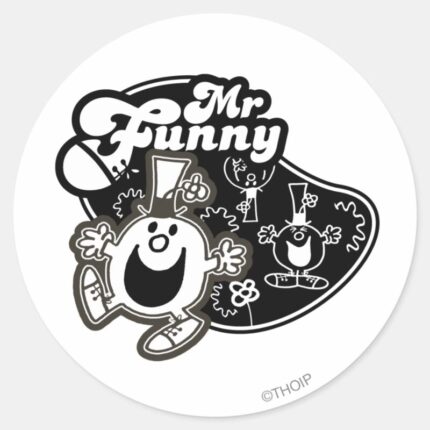 Black White Mr. Funny Classic Round Sticker