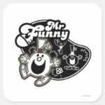 Black White Mr. Funny Square Sticker