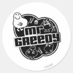 Black White Mr. Greedy Classic Round Sticker