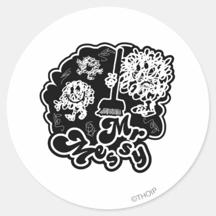 Black White Mr. Messy Cleaning Classic Round Sticker