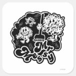 Black White Mr. Messy Cleaning Square Sticker