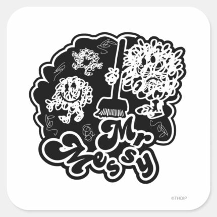 Black White Mr. Messy Cleaning Square Sticker
