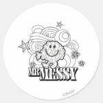 Black White Mr. Messy Stars Swirls Classic Round Sticker