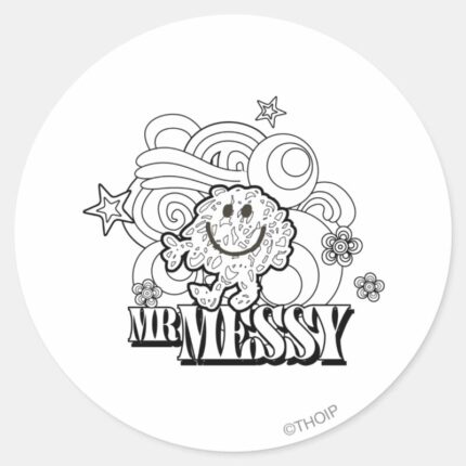 Black White Mr. Messy Stars Swirls Classic Round Sticker