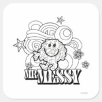 Black White Mr. Messy Stars Swirls Square Sticker