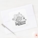 Black White Mr. Messy Stars Swirls Square Sticker