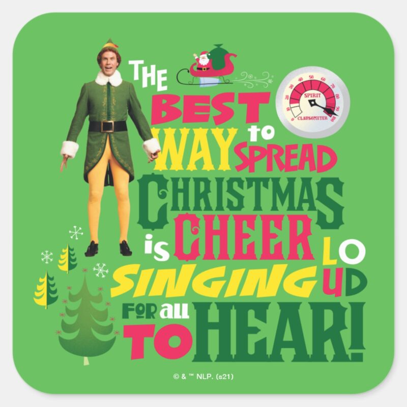 Buddy The Elf Christmas Cheer Graphic Quote Square Sticker Buddy The Elf Christmas Cheer Graphic Quote Square Sticker