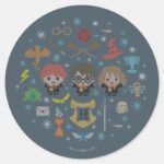 Cartoon Harry Potter Cross Stitch Collage Classic Round Sticker