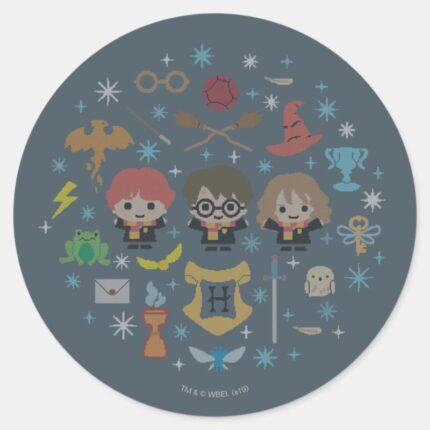 Cartoon Harry Potter Cross Stitch Collage Classic Round Sticker