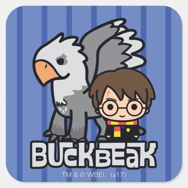 Cartoon Harry Potter And Buckbeak Square Sticker Cartoon Harry Potter And Buckbeak Square Sticker