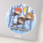 Cartoon Harry Ron Hermione Flying In Woods Sticker