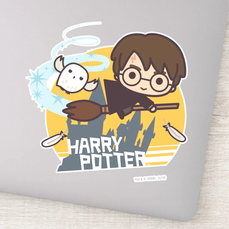 Cartoon Harry And Hedwig Flying Past Hogwarts Sticker Cartoon Harry And Hedwig Flying Past Hogwarts Sticker