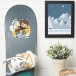 Cartoon Harry And Hedwig Flying Past Hogwarts Sticker