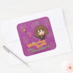 Cartoon Hermione And Ron Wingardium Leviosa Spell Square Sticker