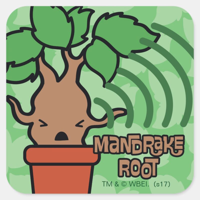Cartoon Screaming Mandrake Character Art Square Sticker Cartoon Screaming Mandrake Character Art Square Sticker