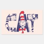 Cat In The Hat Cat Face Text Rectangular Sticker