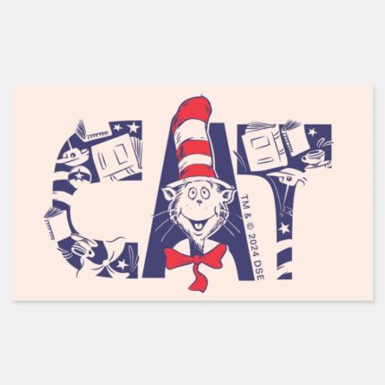 Cat In The Hat Cat Face Text Rectangular Sticker