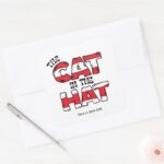 Cat In The Hat Red White Striped Text Square Sticker