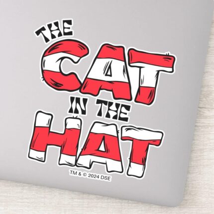 Cat In The Hat Red White Striped Text Sticker