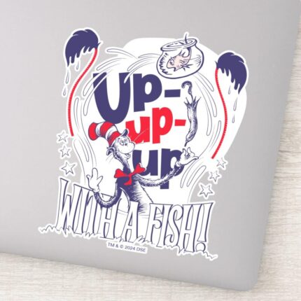 Cat In The Hat Up Up Up With A Fish Sticker