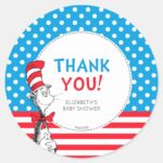 Cat In The Hat Baby Shower Thank You Classic Round Sticker
