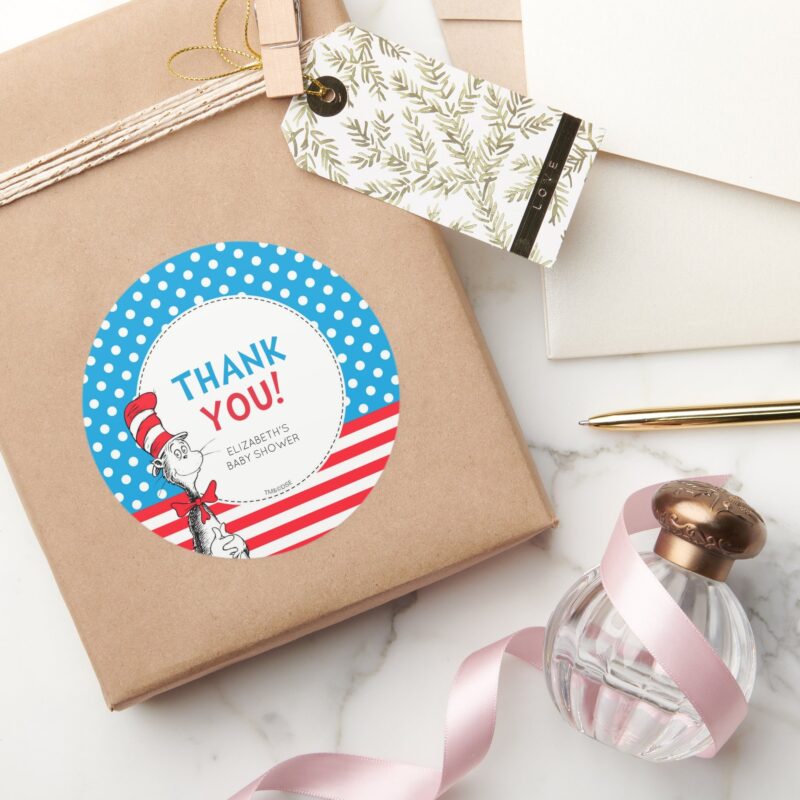 Cat In The Hat Baby Shower Thank You Classic Round Sticker
