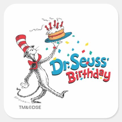 Cat In The Hat Dr. Seusss Birthday Square Sticker