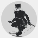Catwoman Ink Brush Pose Classic Round Sticker