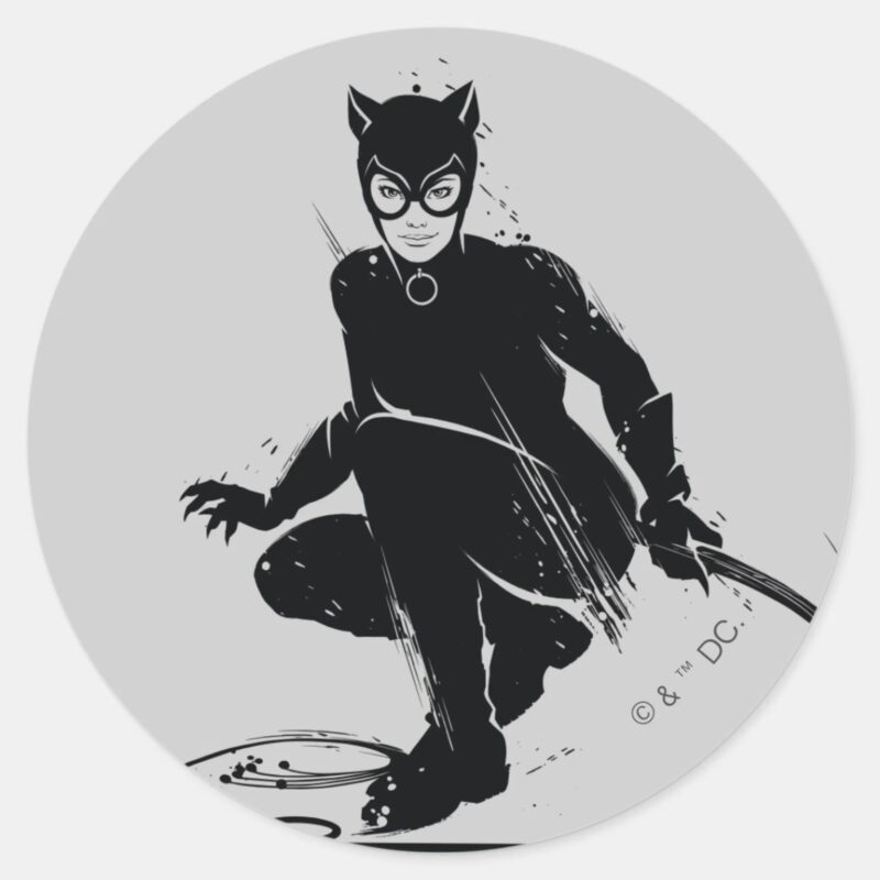 Catwoman Ink Brush Pose Classic Round Sticker Catwoman Ink Brush Pose Classic Round Sticker