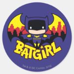 Chibi Batgirl With Gotham Skyline Logo Classic Round Sticker